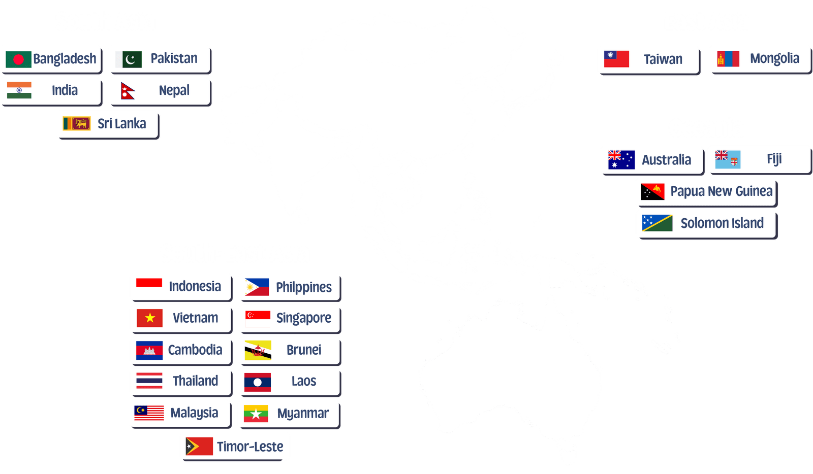 Asia-Pacific network map showing countries with VEWU presence